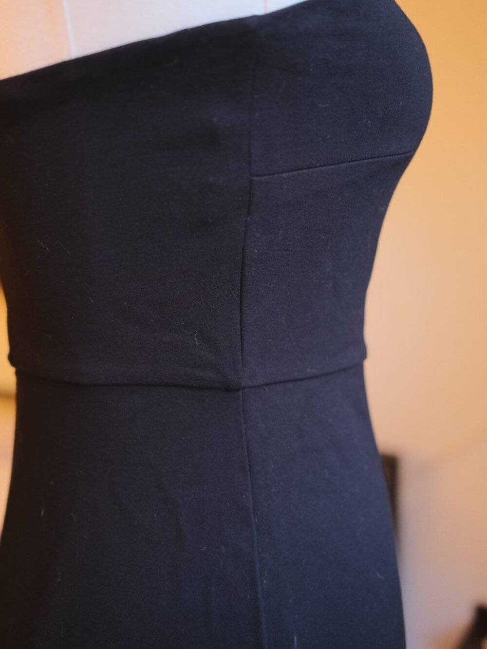 NBD Strapless Black Bodycon Midi Dress Slit Boned Bodice Size S - Picture 9 of 11